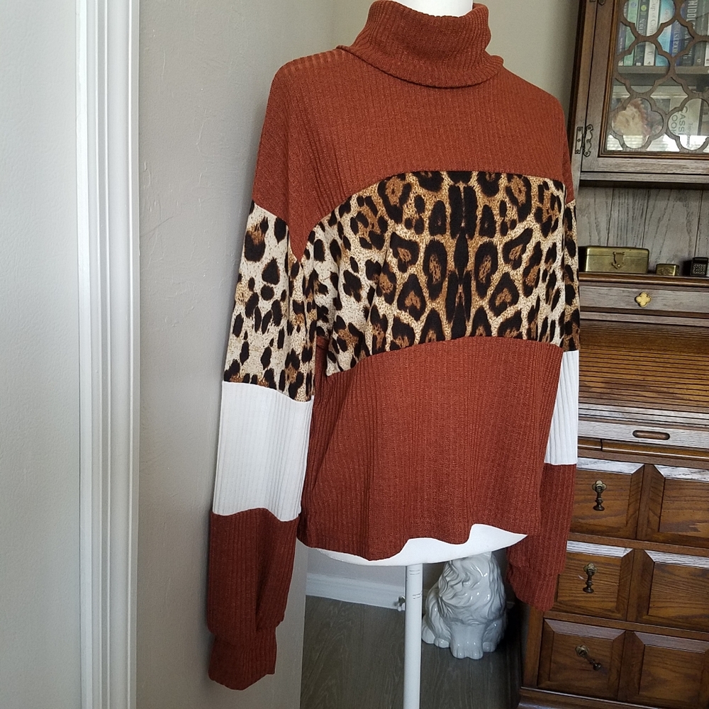 Leopard Print Turtleneck Sweater
